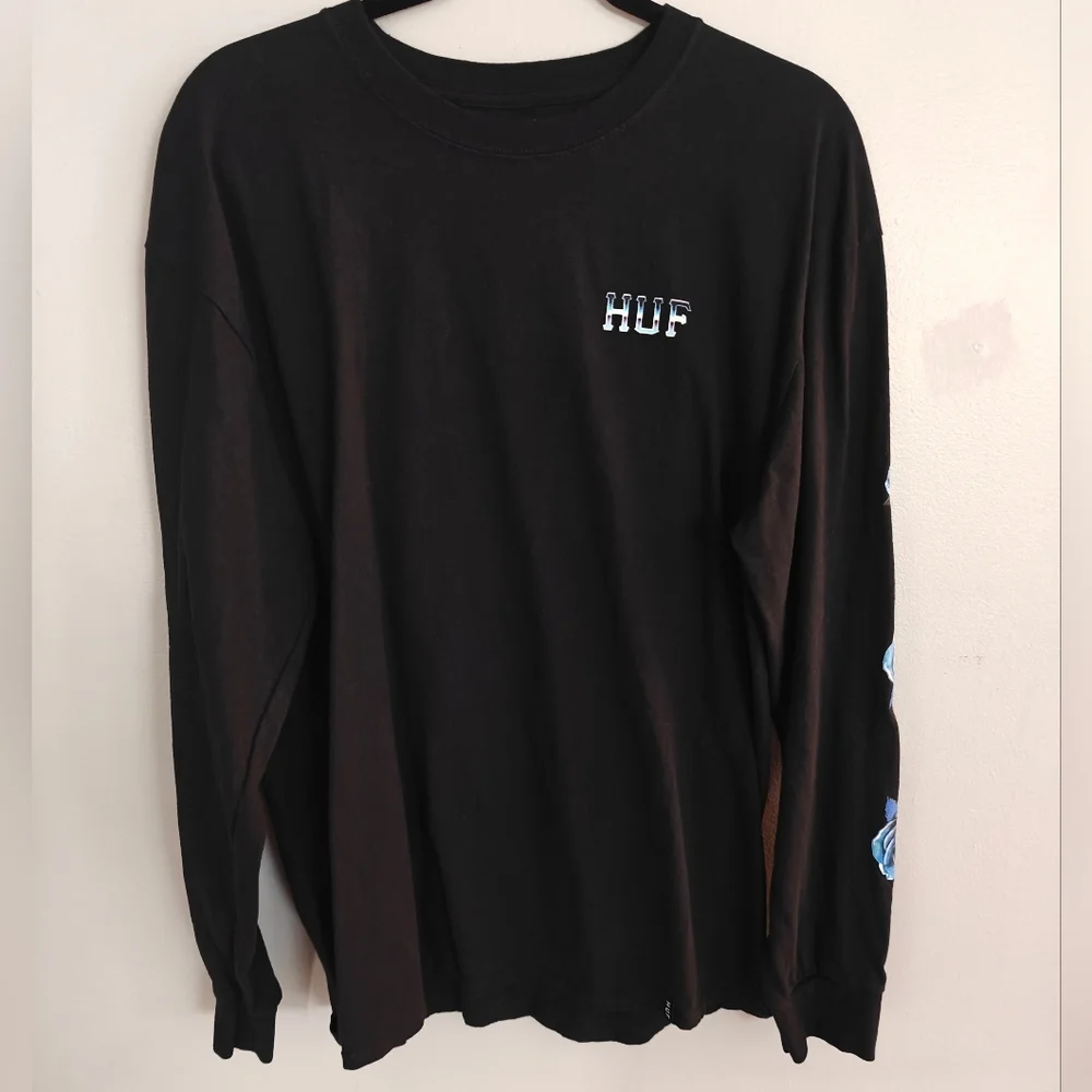Huf Black Long Sleeve Shirt with Blue Rose Design - Picture 2 of 10